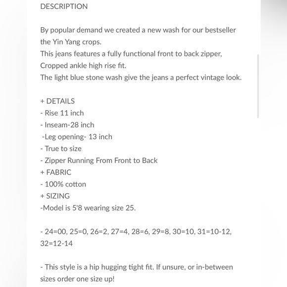 Women’s New Revice Denim Yin Yang Crop Jeans With Tags Size 27 Zip Front To Back - Picture 5 of 6